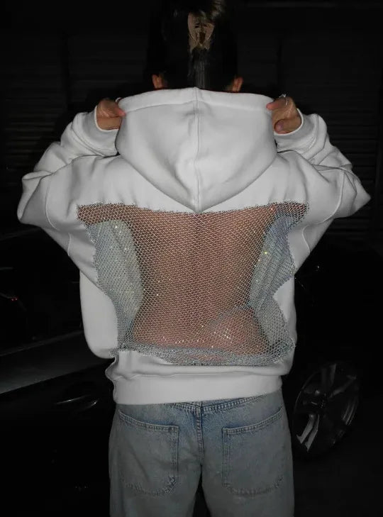 Women's Backless Lace Fleece Hoodie