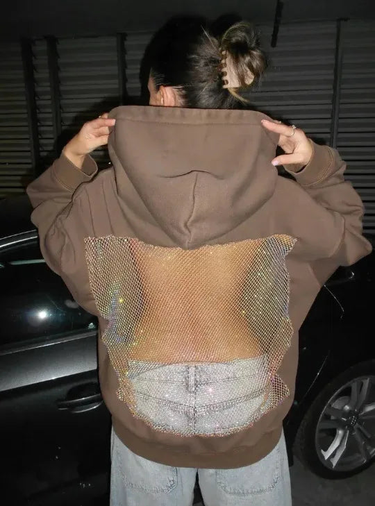 Women's Backless Lace Fleece Hoodie
