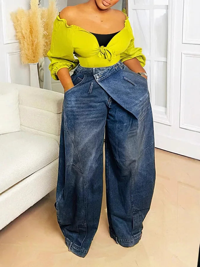 Women's Vintage Wide Leg Denim Jeans — Punk Streetwear Distressed