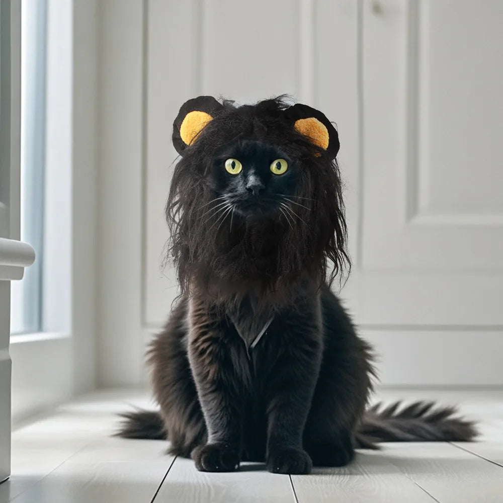 Pet Lion Mane Costume Wig — Funny Cosplay Hat with Ears for Cats & Dogs