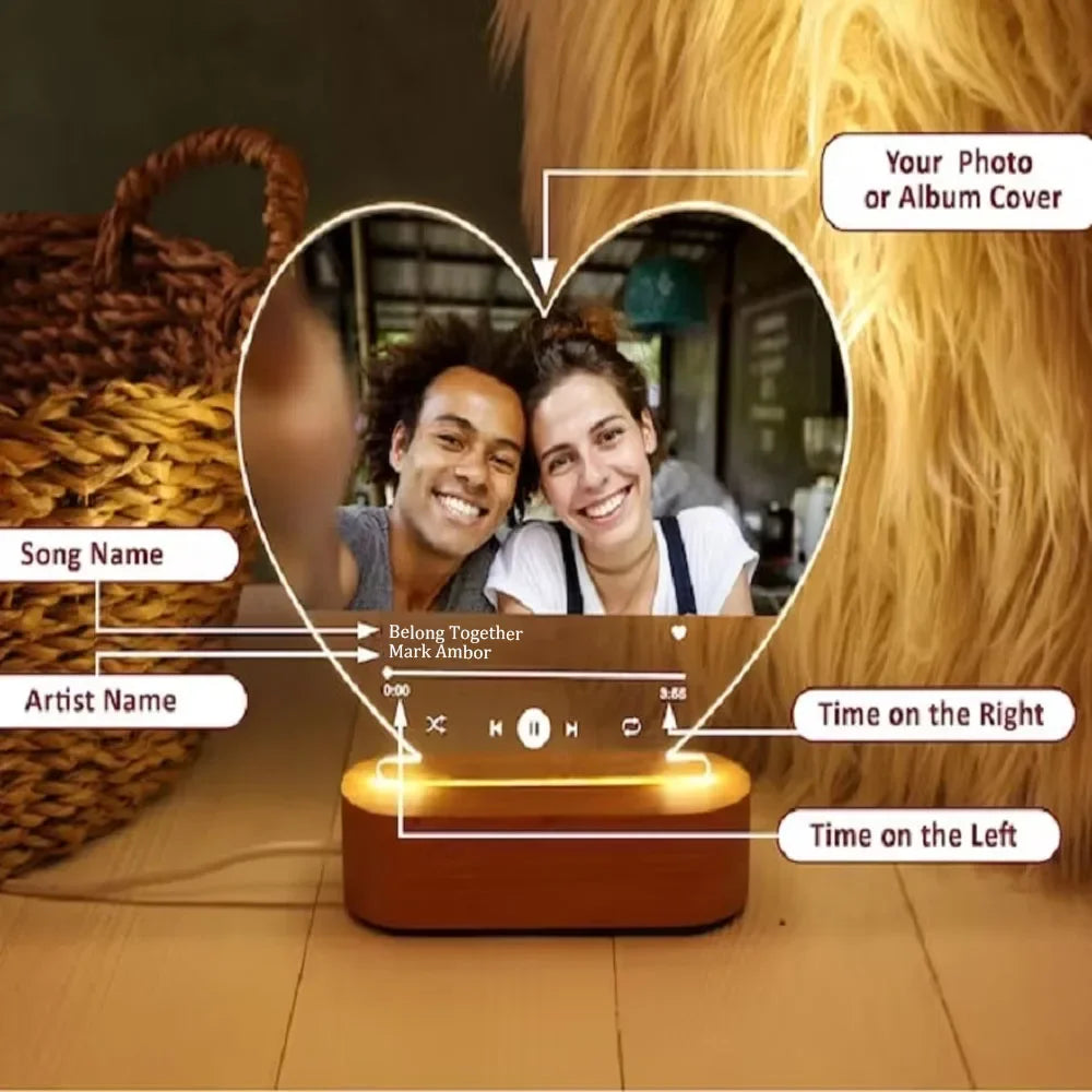 Personalized Spotify Song Plaque | Custom Acrylic Photo Frame with LED Night Light