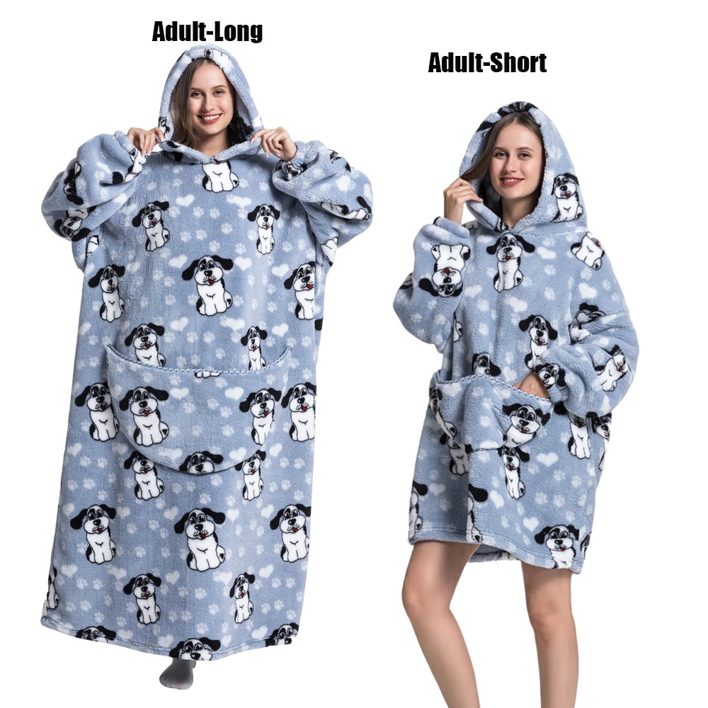 Cartoon Plush Wearable Blanket Hoodie for Adults