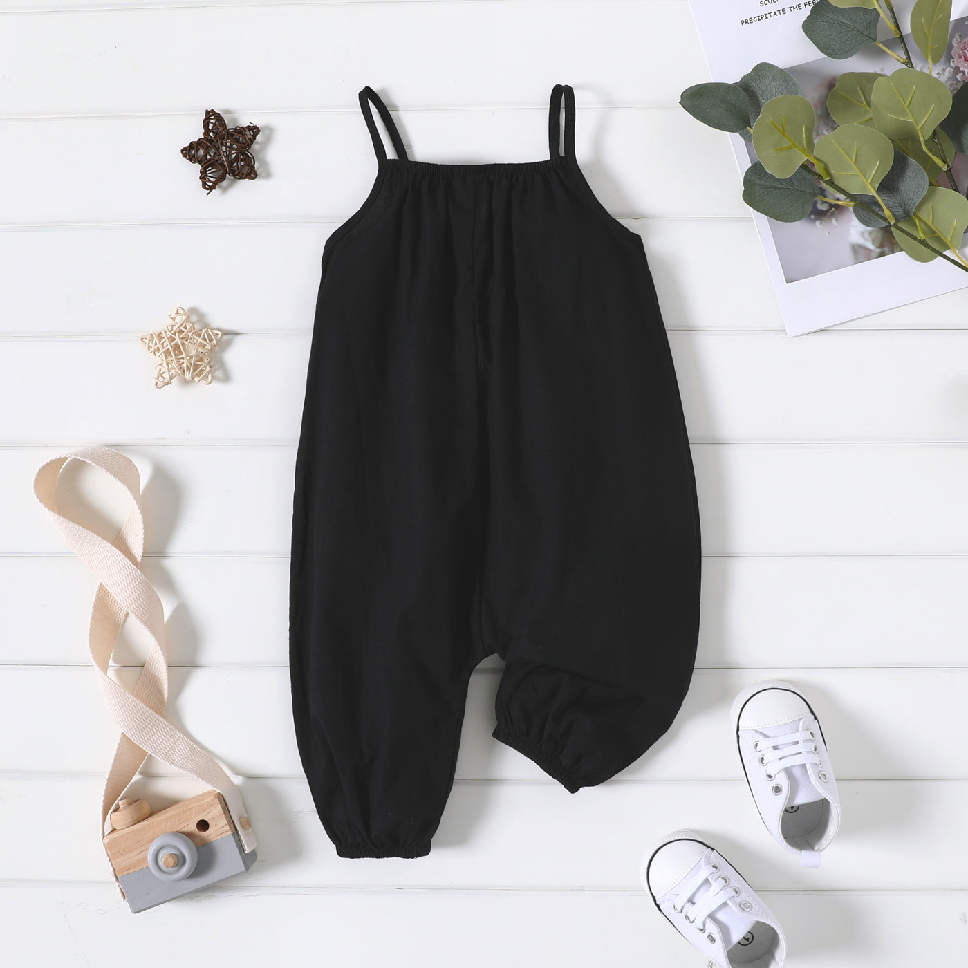 Baby Girl Cotton Sleeveless Harem Overalls — Soft & Breathable