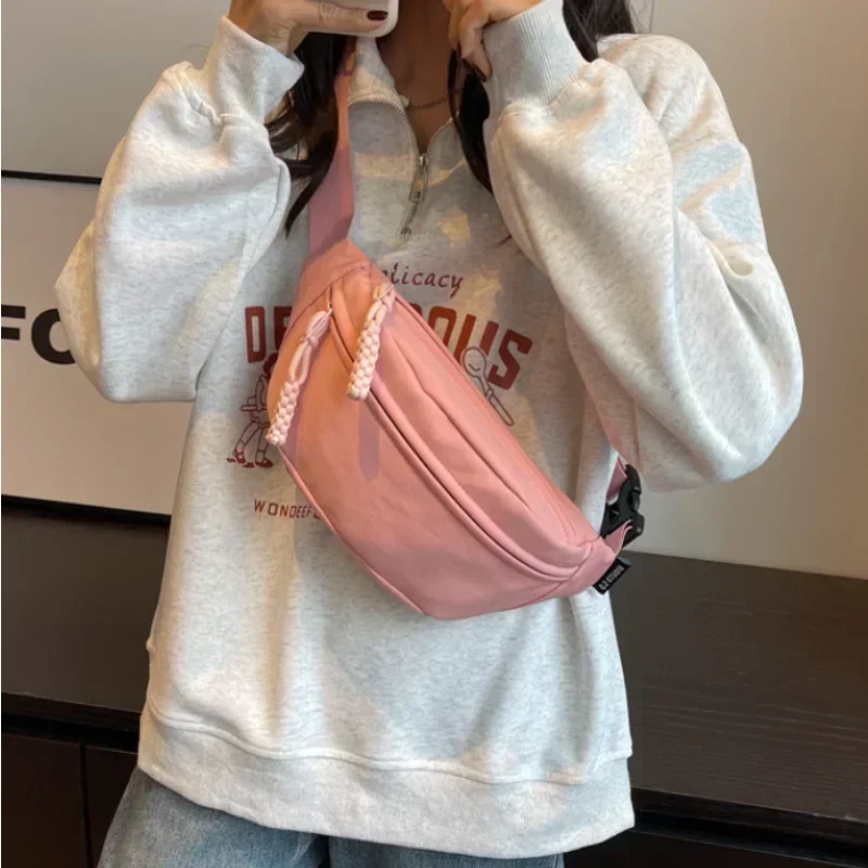 Fashion Nylon Crossbody Bags for Women Chest Bags Sling Waist Pack Canvas Waist Bag Casual Fanny Packs Sport Half Moon Belt Bag