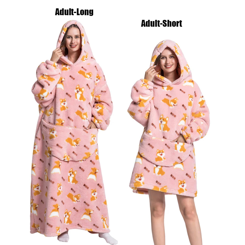Cartoon Plush Wearable Blanket Hoodie for Adults