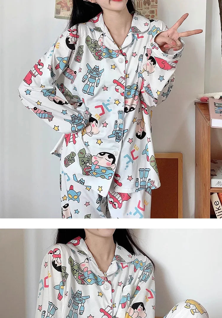 Cute Crayon Shin-Chan Pajamas Two-Piece Set — Women's Cartoon Loungewear