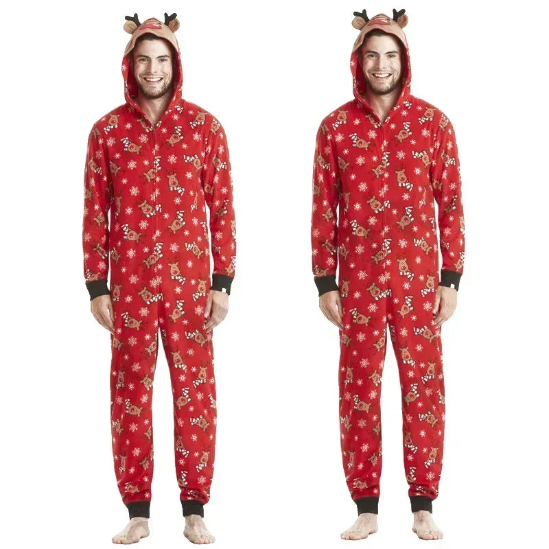 Christmas Family Matching Elk Print Onesie Pajamas