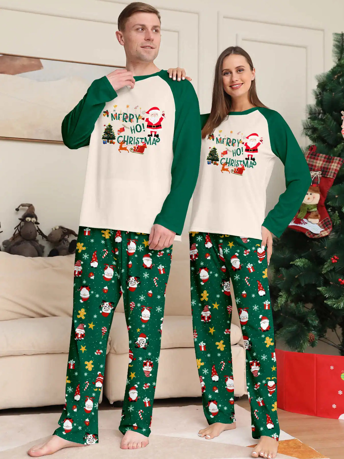 Christmas Family Matching Pajamas, Green Pattern Set for Mom, Dad & Kids