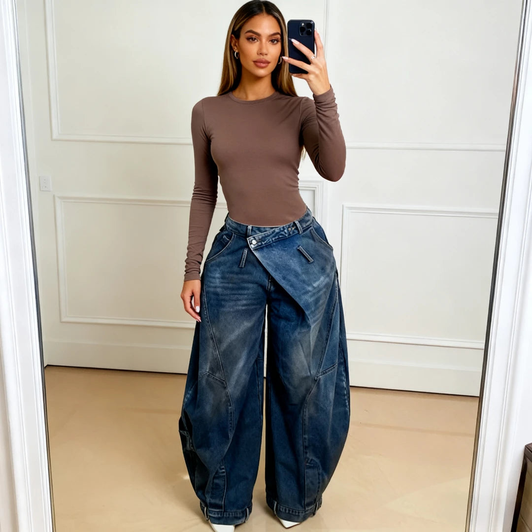 Women's Vintage Wide Leg Denim Jeans — Punk Streetwear Distressed