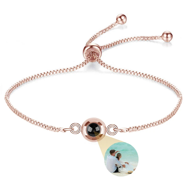 Custom Photo Bracelet Personalized Projection Bracelets with Picture Inside 100 Languages I Love You Stainless Steel Bracelet