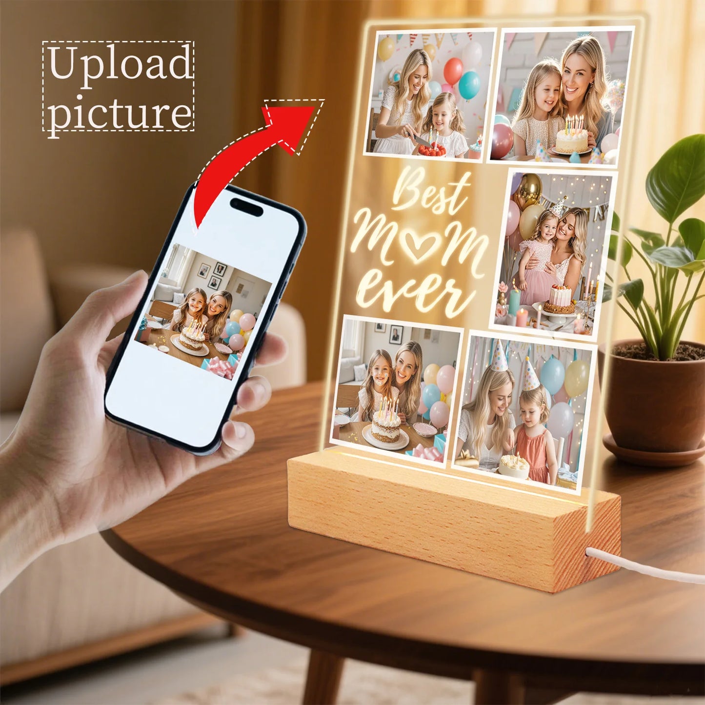 Personalized Acrylic Photo Night Light for Mom — Custom LED Frame