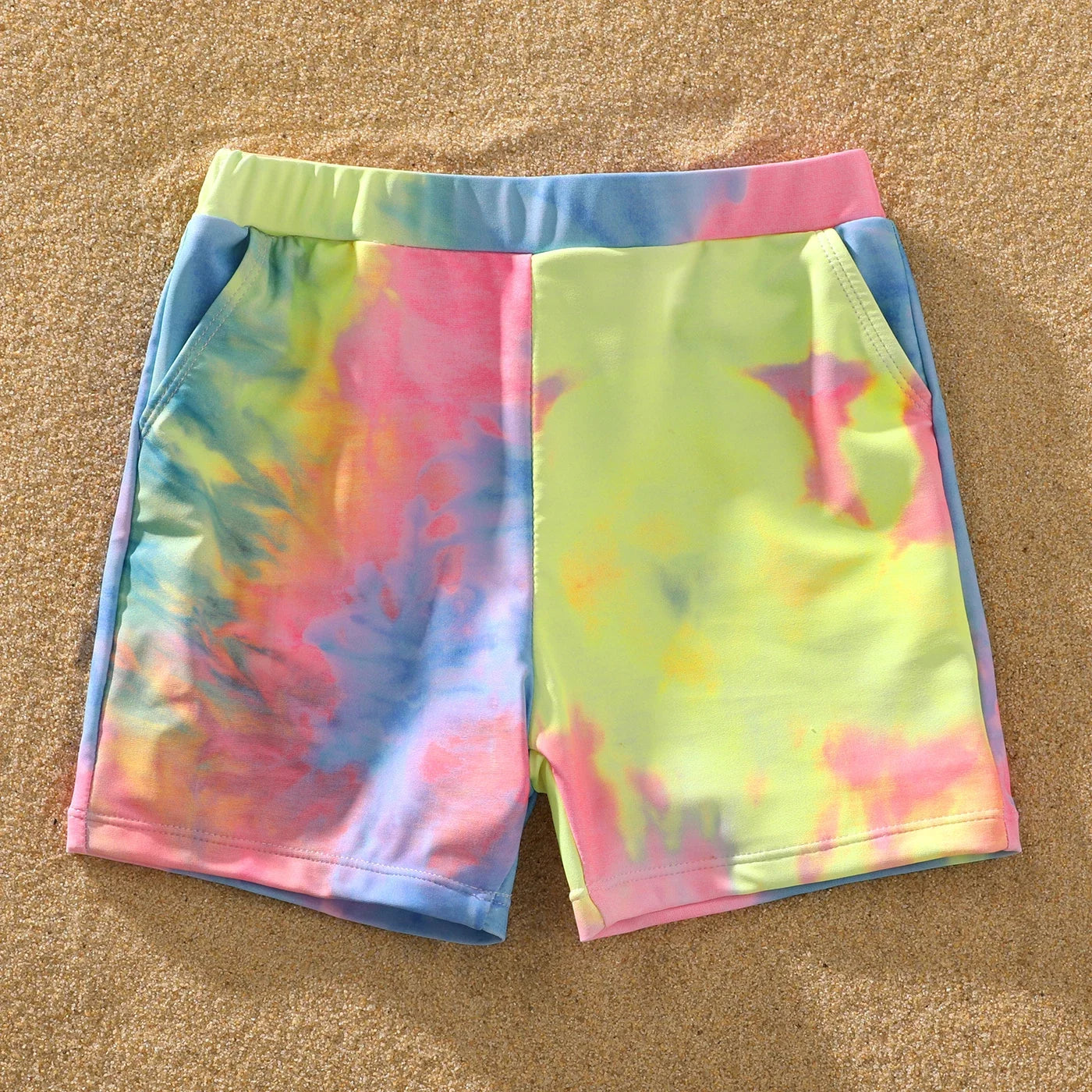 Family Matching Tie-Dye Swimsuit Set — V-Neck One-Piece & Swim Trunks