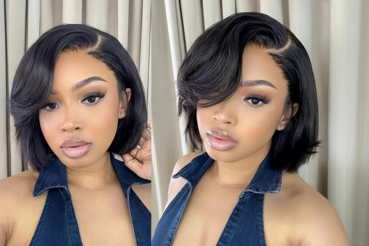 Hair Blunt Cut Bob Wigs Human Hair 7x5 Lace Glueless Short Straight Bob Wigs Yaki Straight Bob Wigs