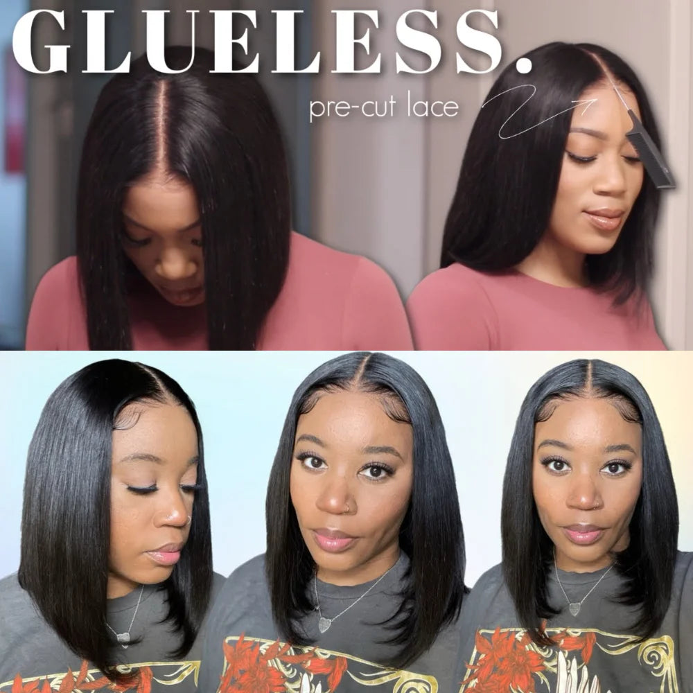 Bye-Bye Knots 7x5 Lace Pre-Cut Glueless Human Hair Bob Wig — 150% Density