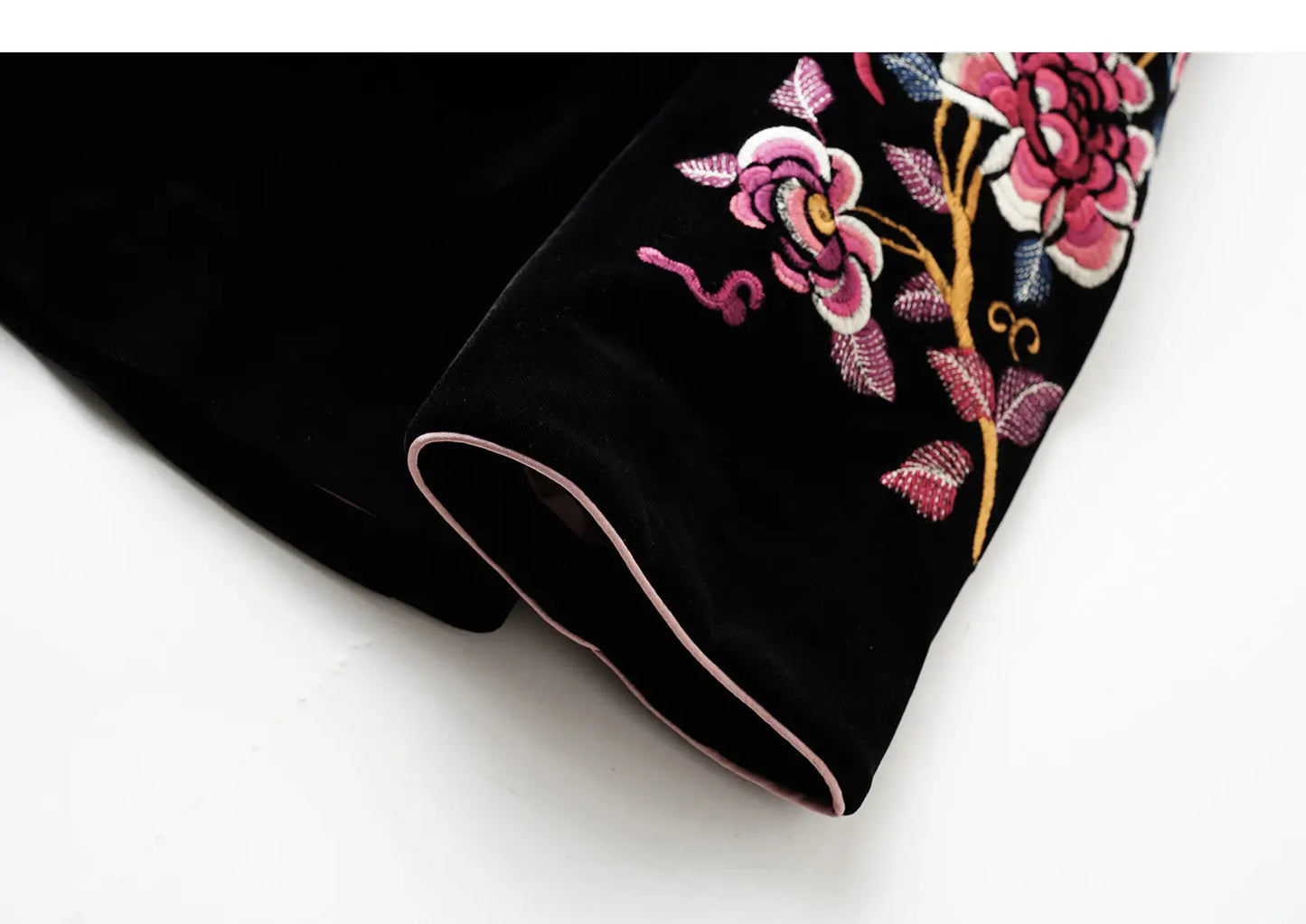Women's Black Embroidered Velvet Jacket — Chinese Floral Style
