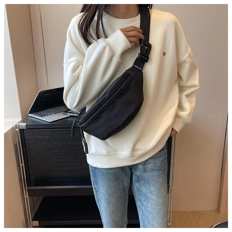 Fashion Nylon Crossbody Bags for Women Chest Bags Sling Waist Pack Canvas Waist Bag Casual Fanny Packs Sport Half Moon Belt Bag
