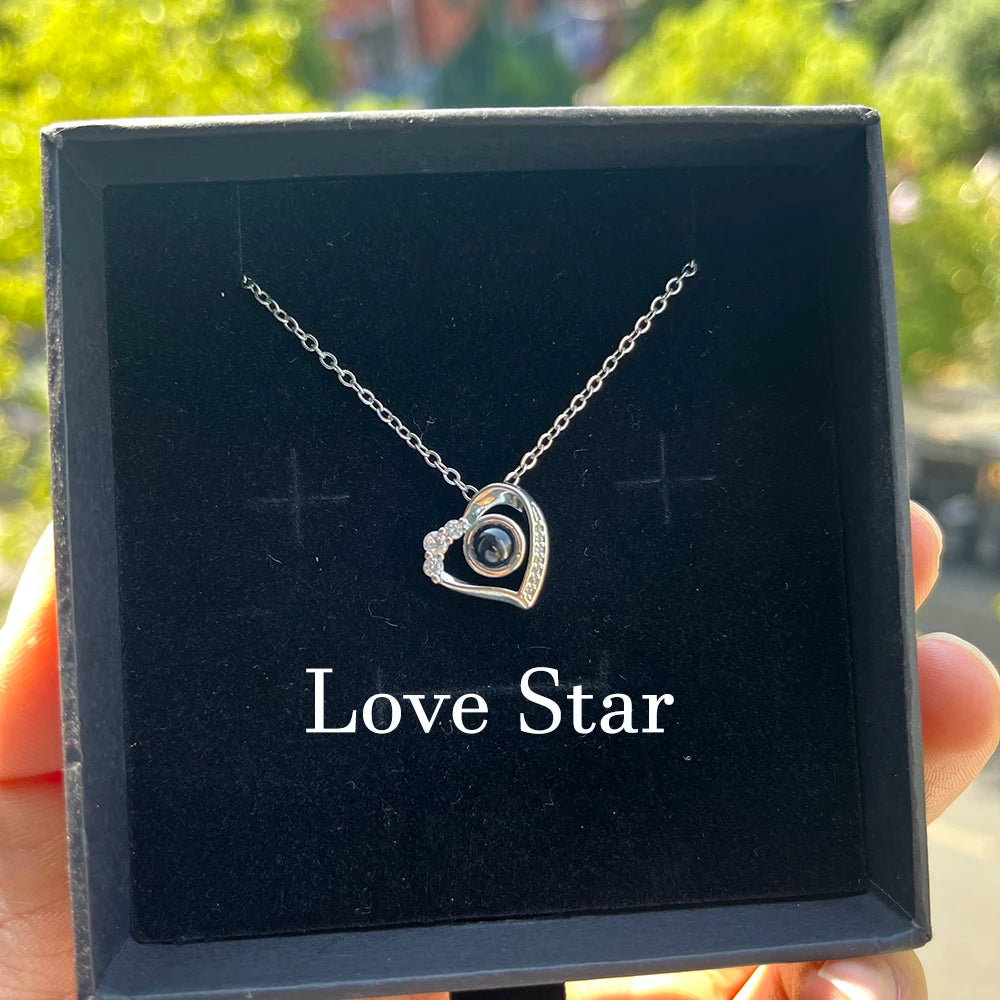 Personalized Photo Projection Necklace – Custom Heart Pendant with Your Picture Inside