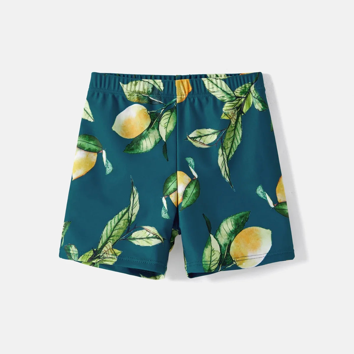 Family Matching Lemon Print Halter Swimsuit Set — Two-Piece & Swim Trunks