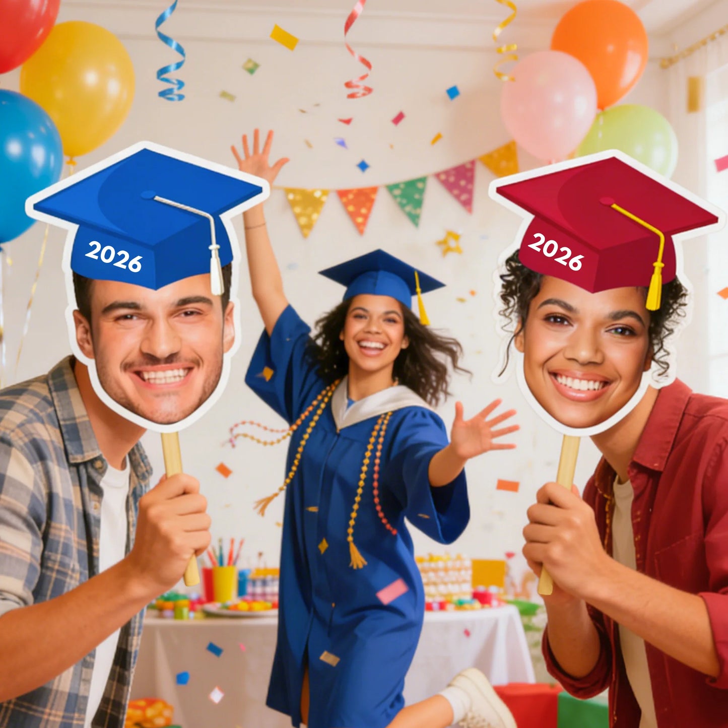 Personalized Photo Face Masks – Funny Fan Face Cutout Head on a Stick | Birthday Party Decorations