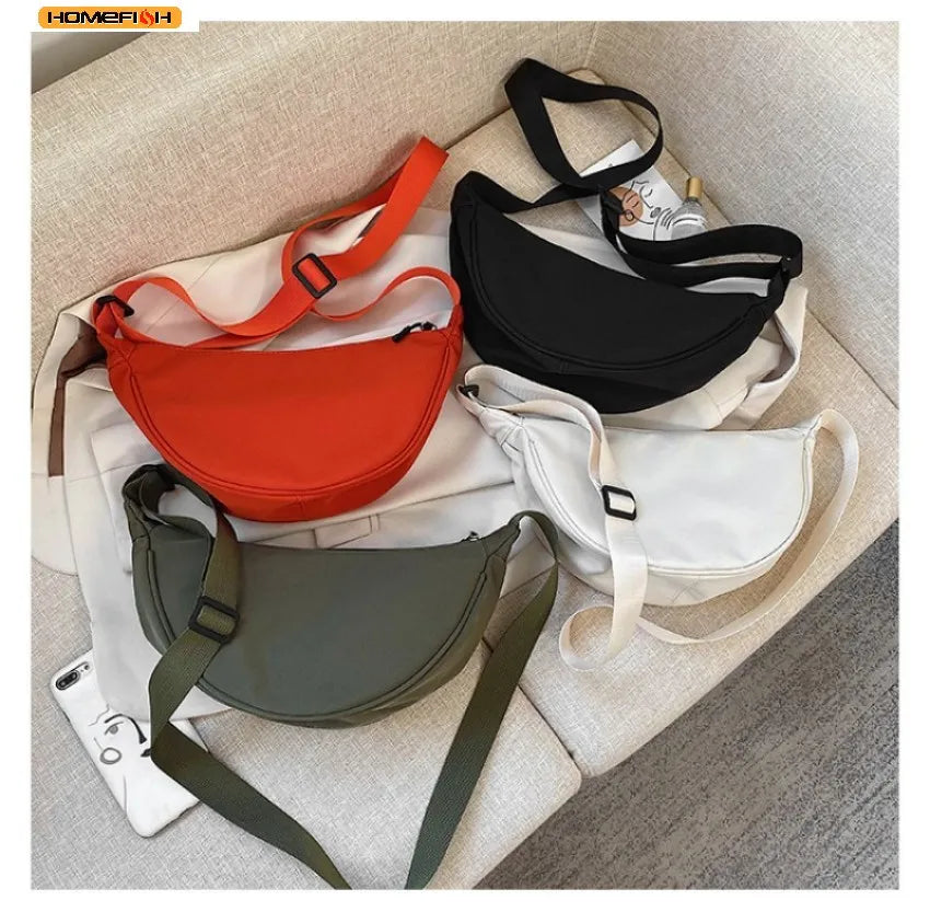 Homefish New Simple and Casual Solid Color Nylon Large Capacity Women's Dumpling Bag Shoulder Bag for Travel and Commuting