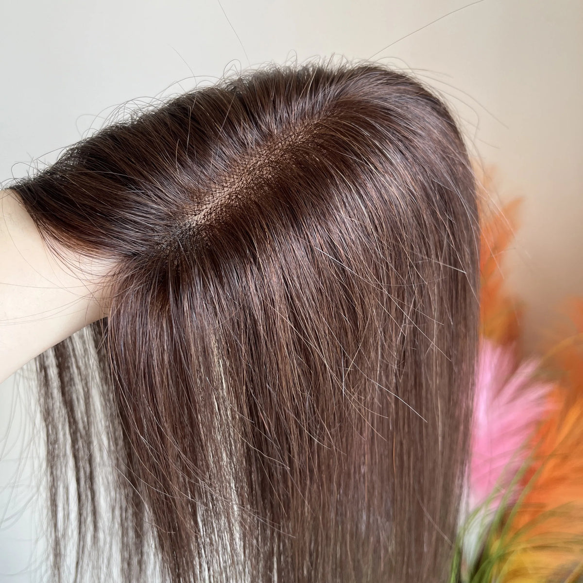 Women's Straight Human Hair Topper — 4 × 13 cm Mono & PU Base