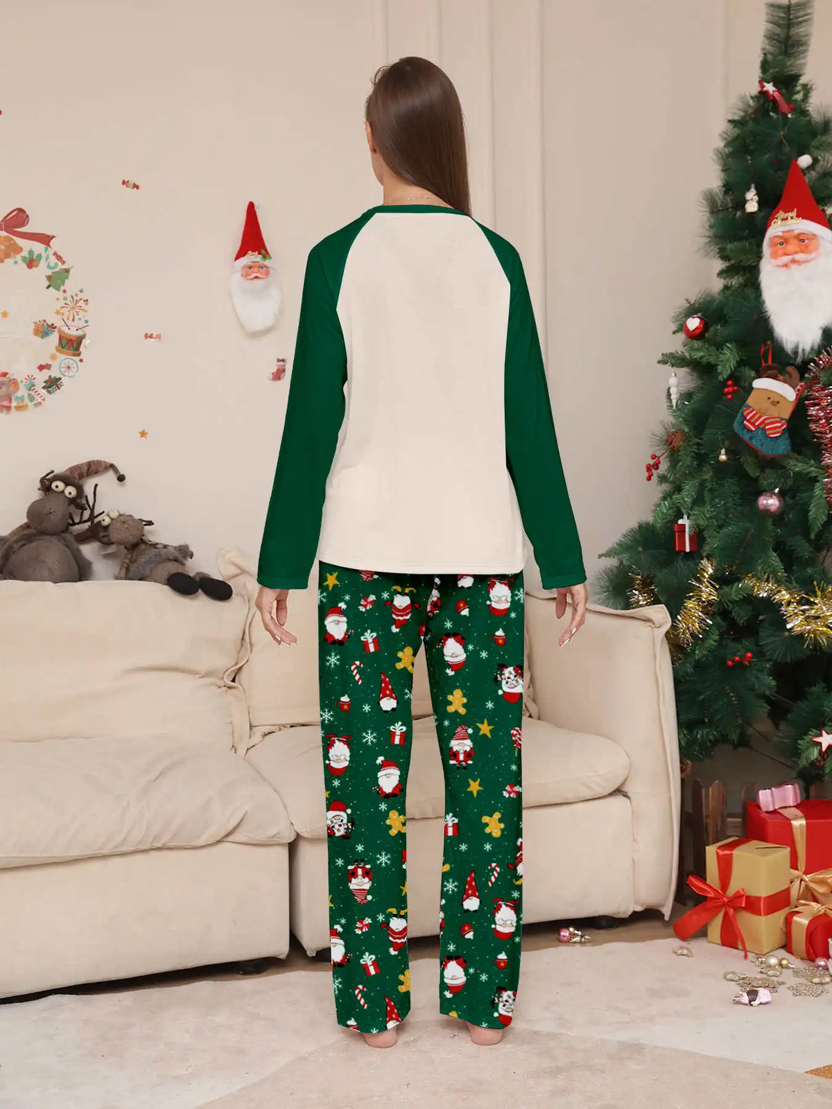 Christmas Family Matching Pajamas, Green Pattern Set for Mom, Dad & Kids