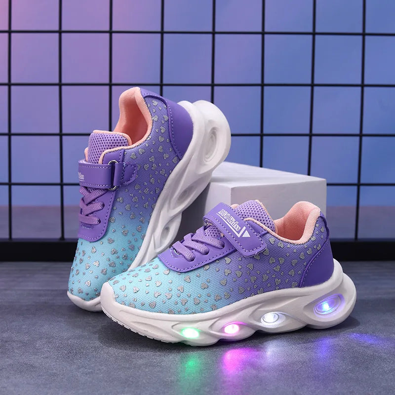 Kids' Casual Shoes Children Led Light Spring Outdoor Sneakers For Breathable Anti-slip Black  Blue Pink Size 21-30