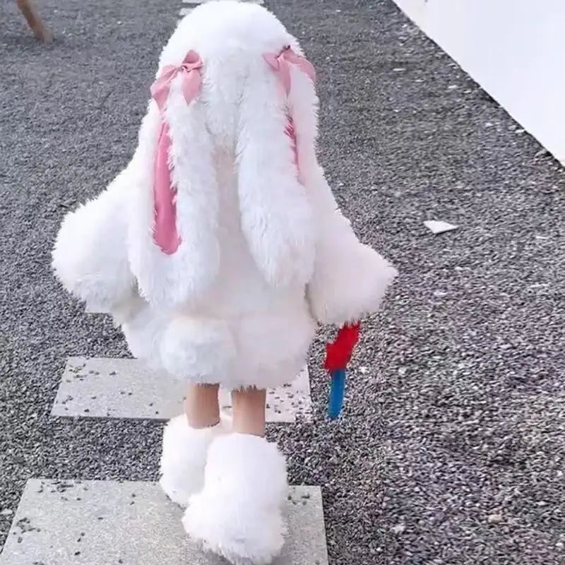 Kawaii Children Plush Rabbit Cosplay Costume Set — Warm Winter Outfit for Girls