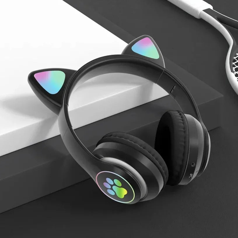 Cat Ears Bluetooth Headphones for Kids – Wireless LED Flash, Mic & TF Card Support