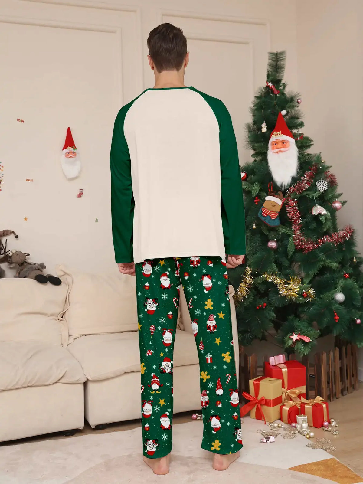 Christmas Family Matching Pajamas, Green Pattern Set for Mom, Dad & Kids