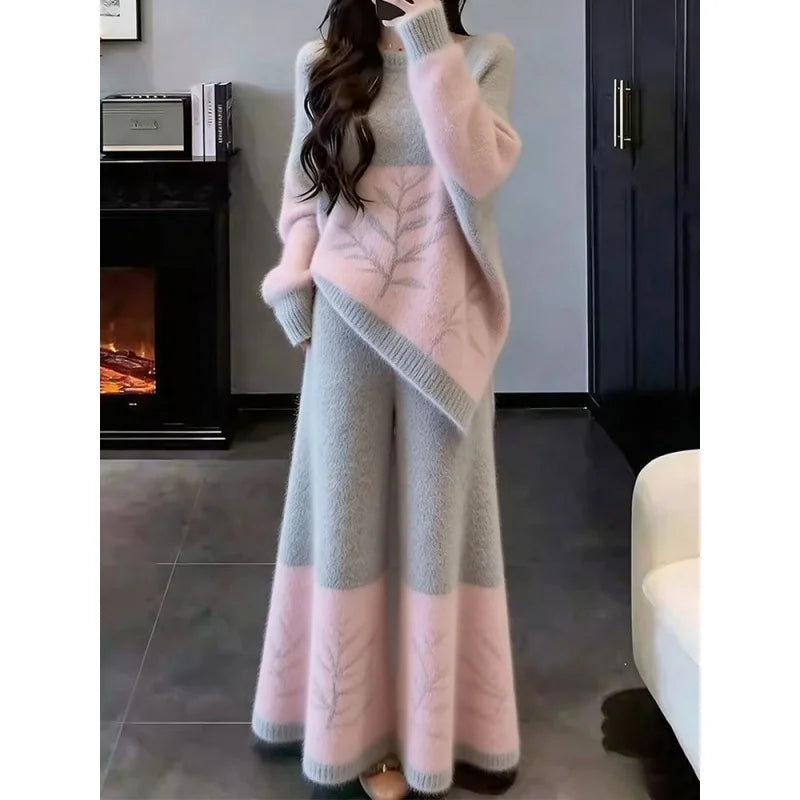 Elegant Soft Style Knit Sweater Skirt Set Women's Fashion Slimming High Waist A-Line Dress Casual Warm Long Sleeve round Neck
