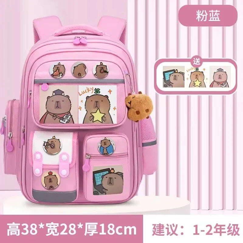 Capybara Kids Backpack — Large Capacity Anime School Bag for Boys & Girls