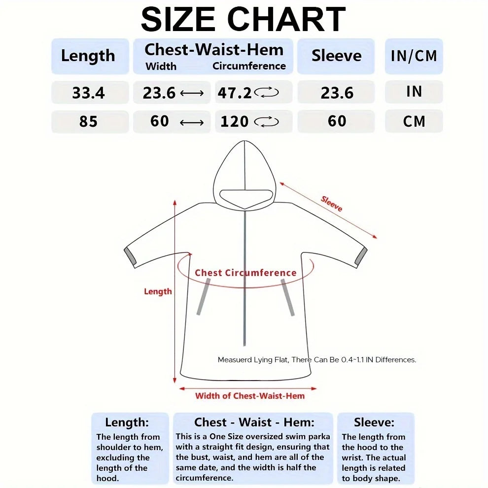 Long Sleeve Waterproof Surf Poncho – Hooded Windproof Changing Robe