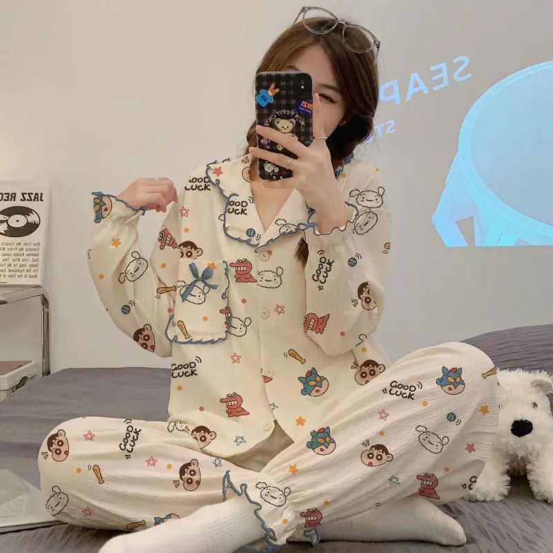 Crayon Shin-Chan Anime Pajamas Set — Women's Kawaii Cartoon Homewear