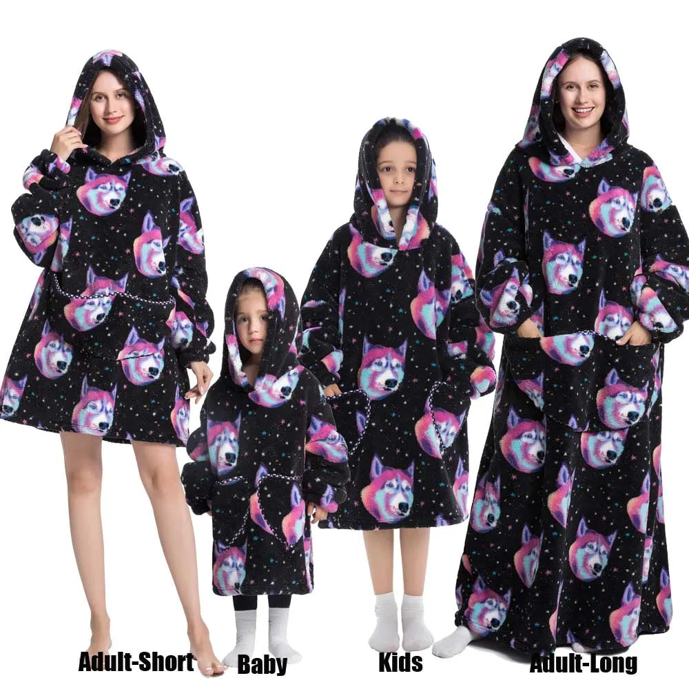 Oversized Cartoon Fleece Hoodie Blanket