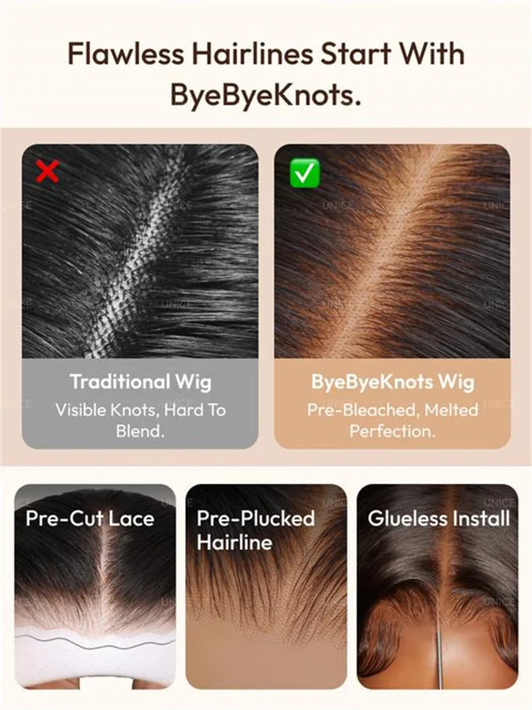 Our Bye-Bye Knots 7x5 Lace Side Part Layered Bob Wig With Side-Swept Bangs 150% Density Drawstring Glueless Human Hair Wigs