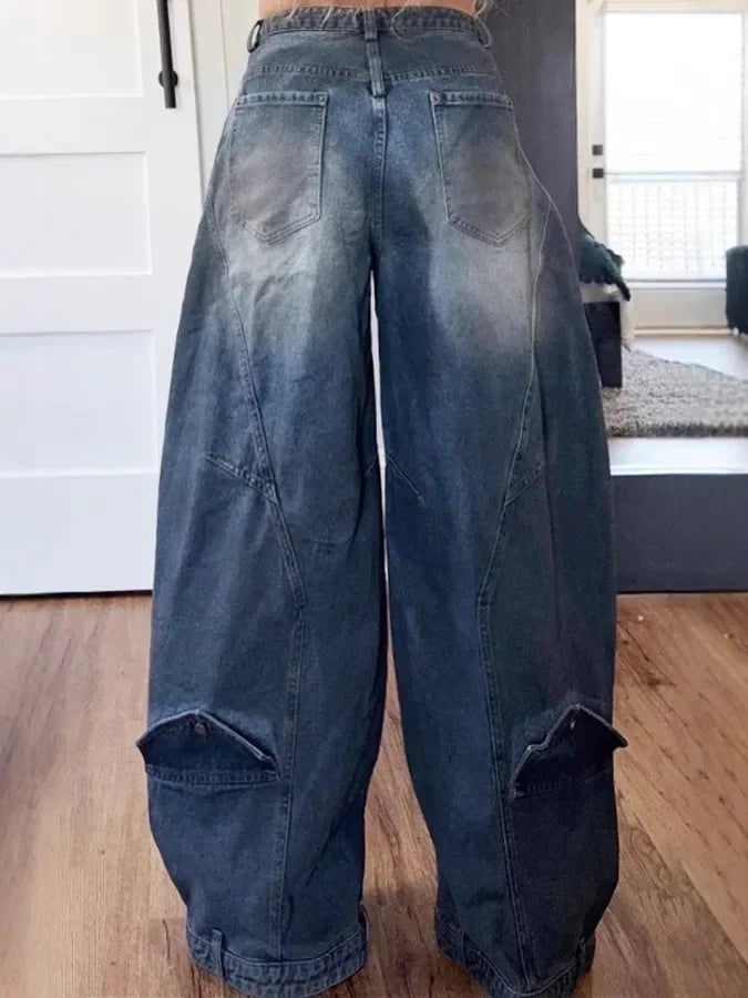 Women's Vintage Wide Leg Denim Jeans — Punk Streetwear Distressed