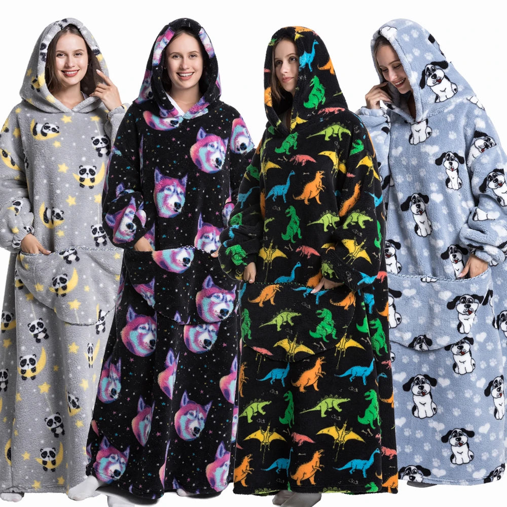 Oversized Cartoon Fleece Hoodie Blanket