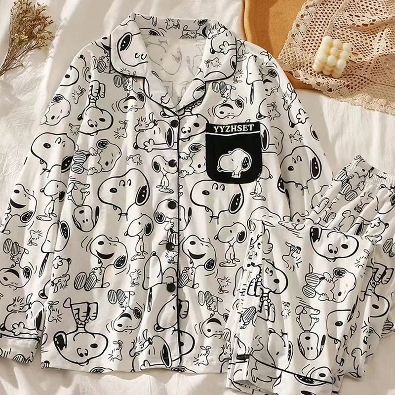 Snoopy Cartoon Pajamas Set — Soft Milk Silk Sleepwear for Men & Women