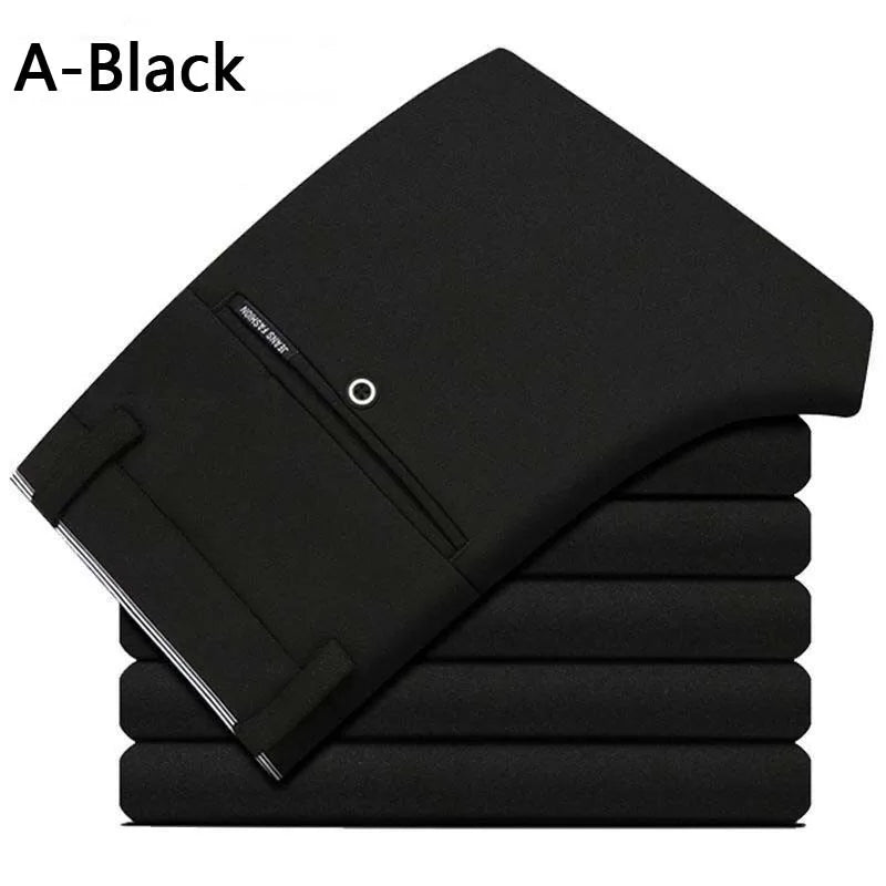 Men's Slim Straight Dress Pants – Elastic Waist Formal Trousers (Size 28–40)