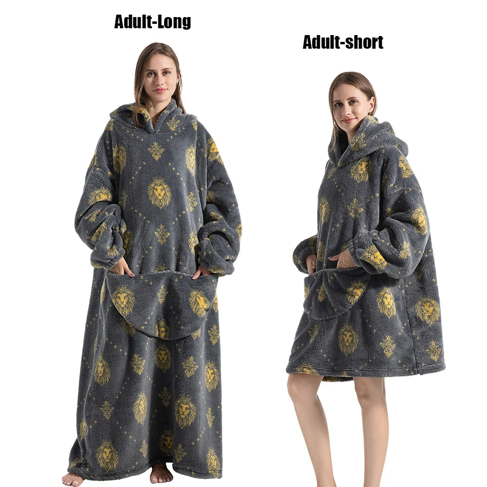 Cartoon Plush Wearable Blanket Hoodie for Adults