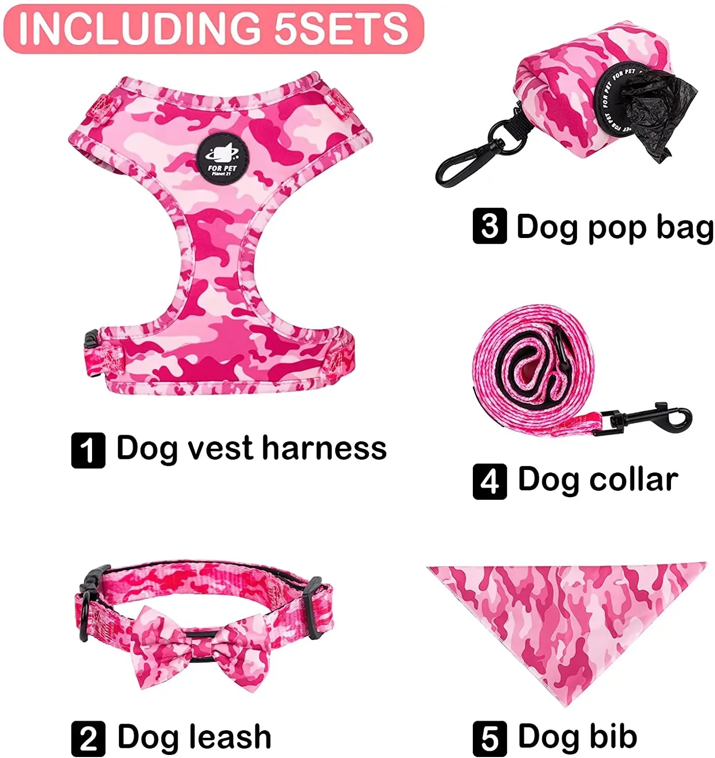 Personalized Dog Harness Suit Set — Vest, Collar, Leash, Scarf & More