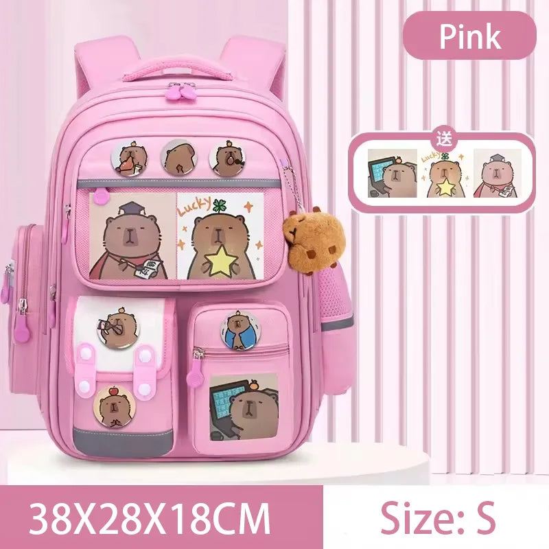 Capybara Kids Backpack — Large Capacity Anime School Bag for Boys & Girls