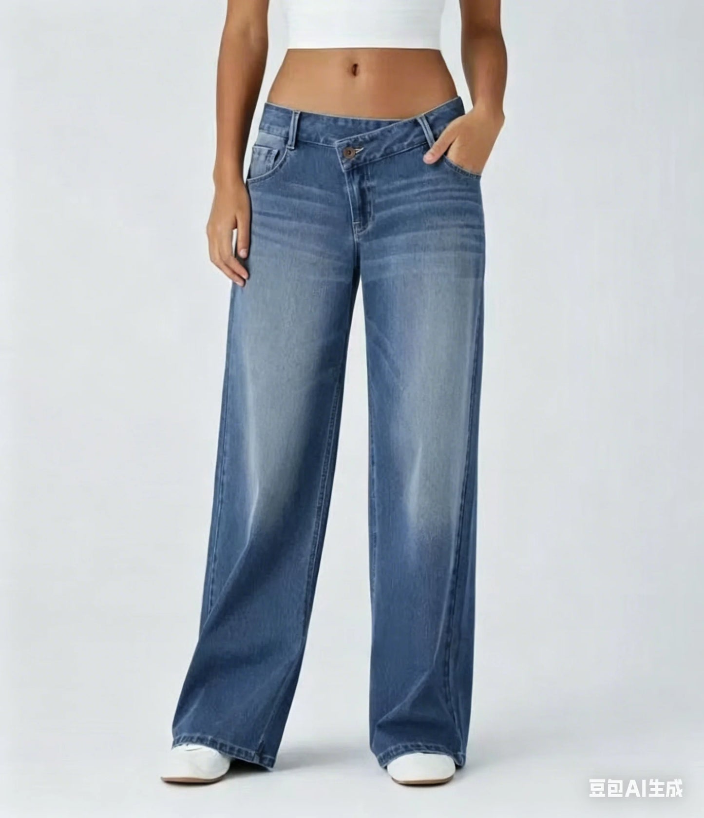 Women's Retro Wide-Leg Baggy Jeans — Washed Denim Mom Jean