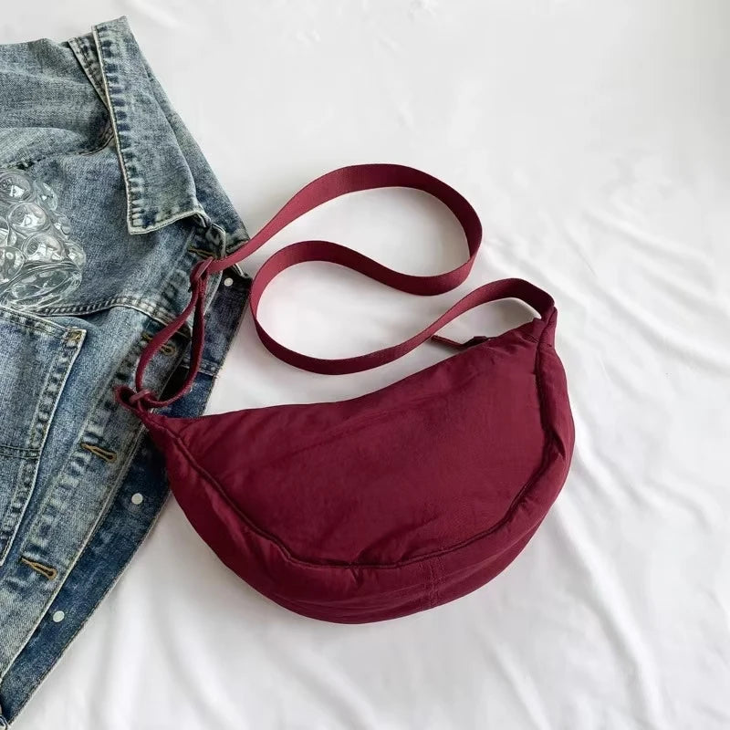 Japanese Style Dumpling Shape Adjustable Lightweight Single Shoulder Bag Underarm Bag Casual Simple Style Unisex Bag