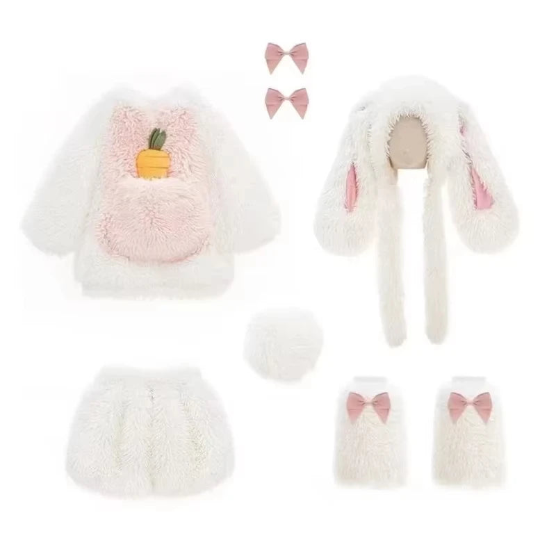 Cartoon Children Plush Rabbit Cosplay Costume Kawaii Kids Winter Warm Sets Top Pants Hat Suit Girl Halloween Party Outfits Gift