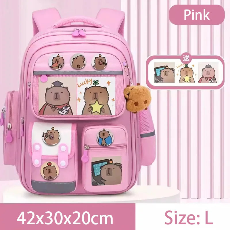 Capybara Kids Backpack — Large Capacity Anime School Bag for Boys & Girls