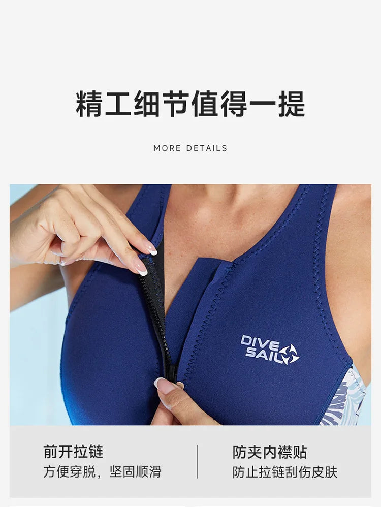 Women's 2mm Neoprene Wetsuit — Sleeveless Front Zip for Surfing & Swimming