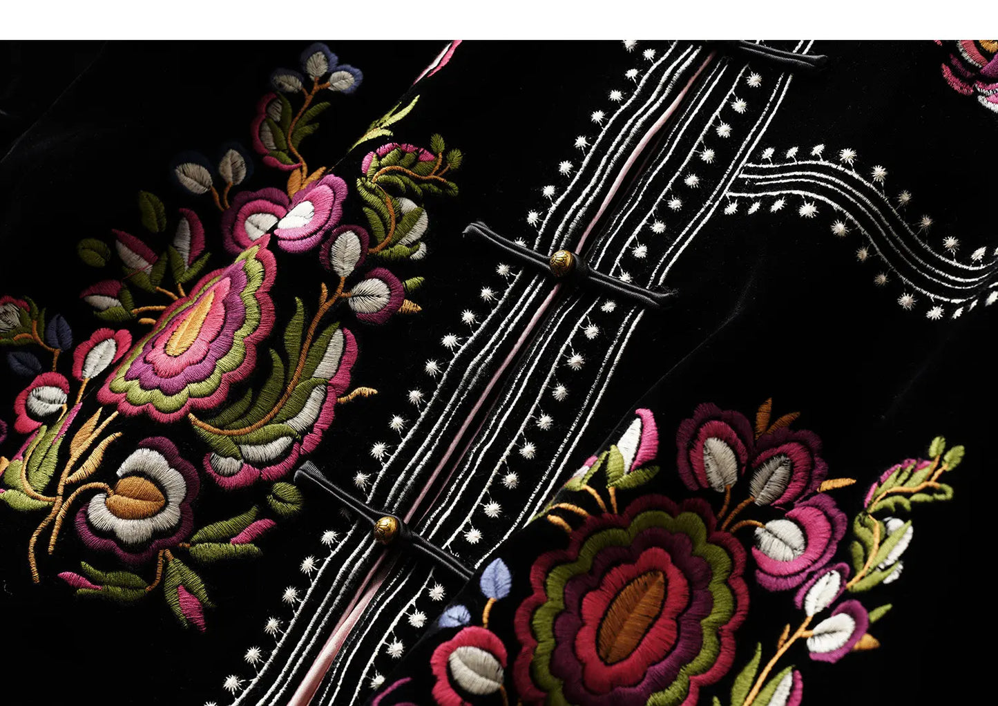 Women's Black Embroidered Velvet Jacket — Chinese Floral Style