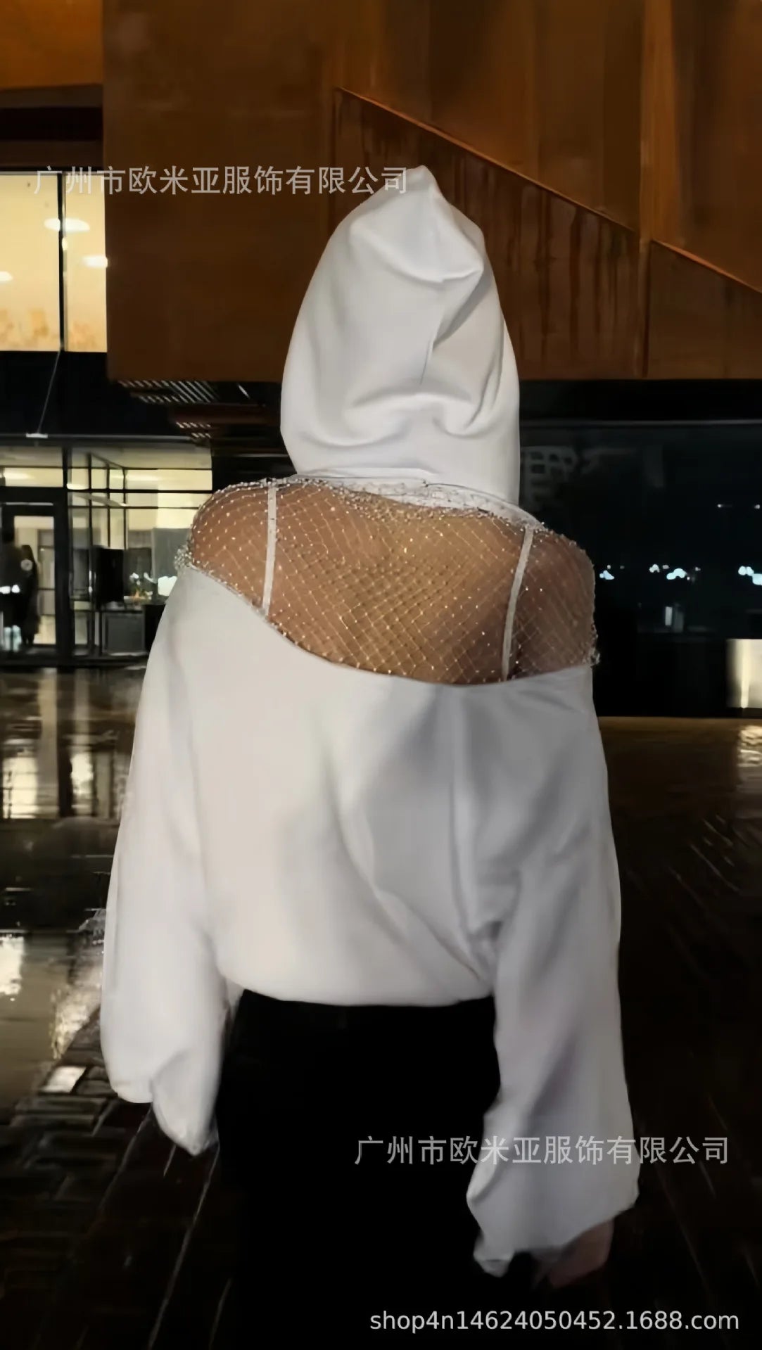 Sexy Perspective Backless Hoodie Woman's Spring Autumn Fashion Lace Patchwork Solid Color Loose Pullover Sweatshirt For Ladies